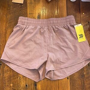 NWT All In Motion Athletic Purple Shorts with Elastic Waistband and Curved Hems